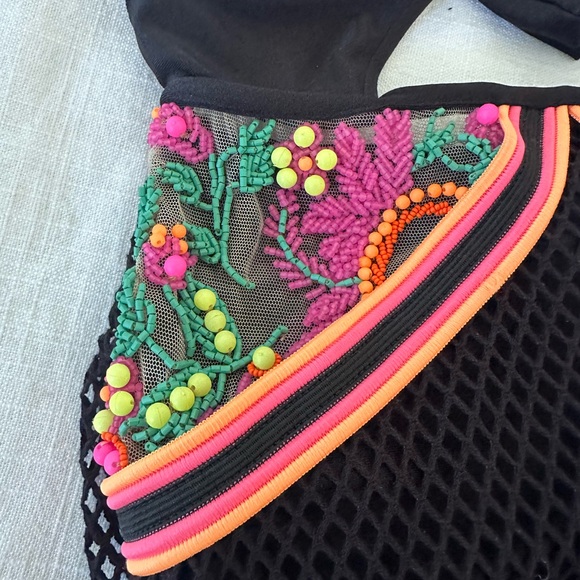 NWT $850 PatBO Neon Beaded Embellished Black Mesh Beach Maxi Small - Picture 11 of 16